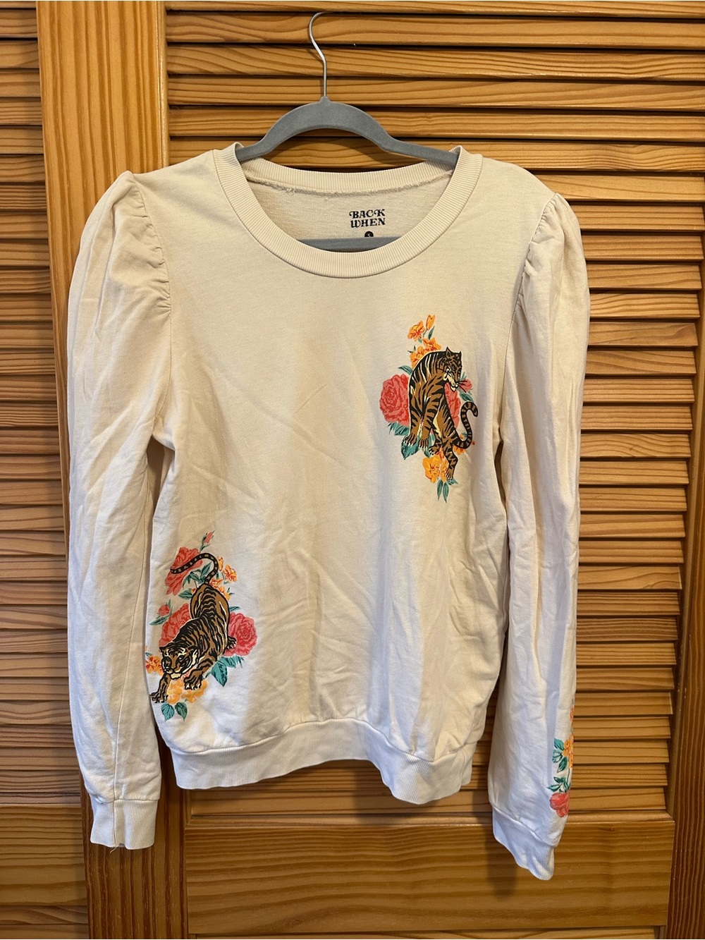 Anthropologie Back When Tiger puff sleeve sweater size Small